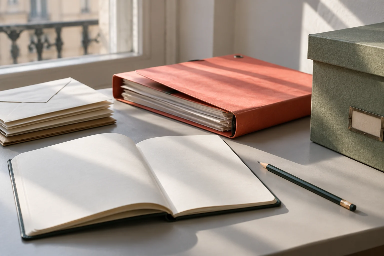 Documents et papeterie soigneusement organisés