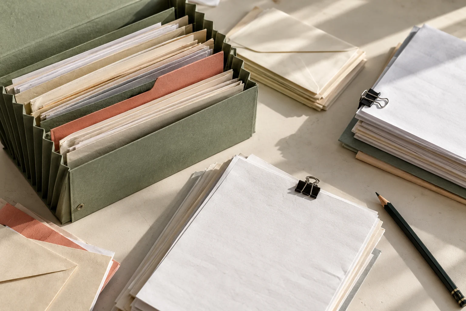 Documents et papeterie soigneusement organisés
